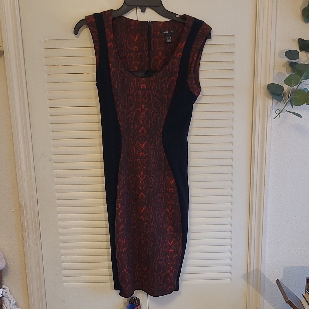 Mango Black And Red Snake Print Midi Dress. Slim Bodycon Fit.